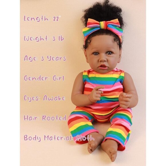 ✨ Hoomai Realistic Reborn Baby Dolls Yellow Soft Body African 22.8 Inch Kids - Picture 4 of 8